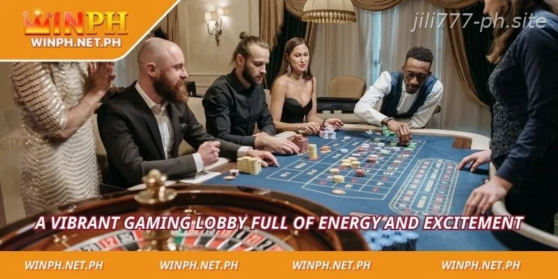 A vibrant gaming lobby full of energy and excitement